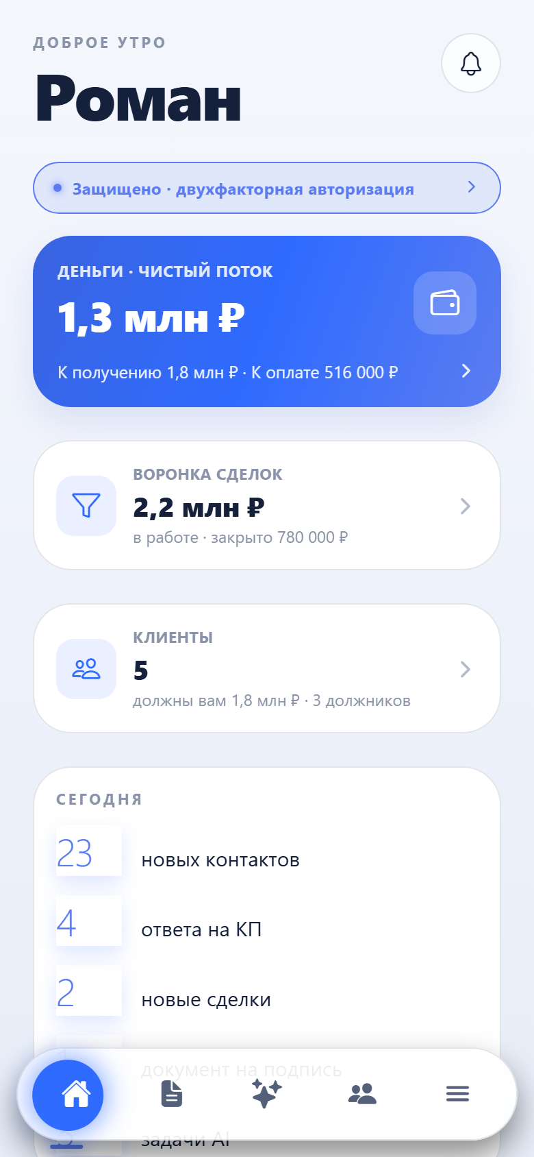 Главный экран ARIS — обзор дня